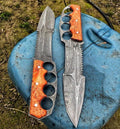 New Edition Damascus Tactical Knuckle Camping Knife with Full Tang handle