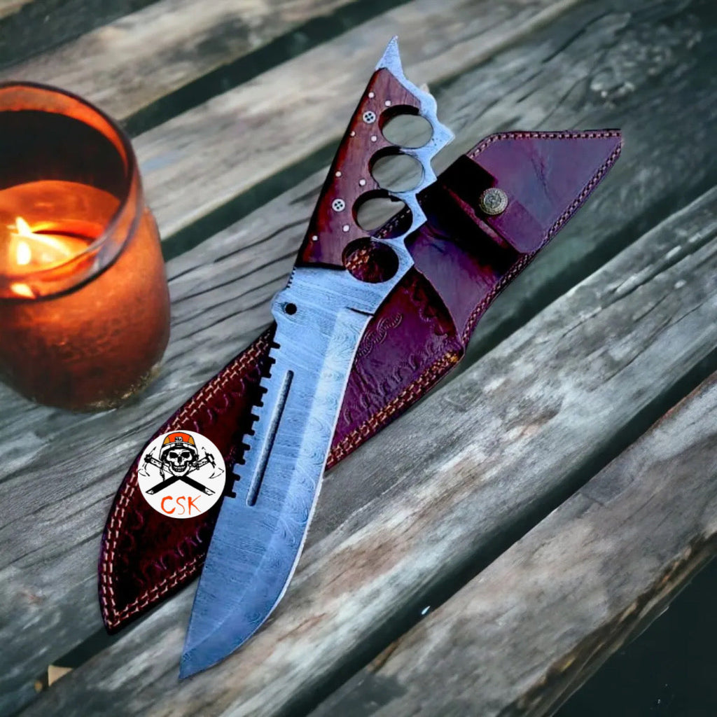 Handmade Damascus Tactical Knuckle Knife with Full Tang handle
