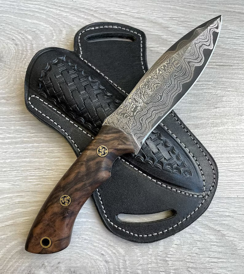 REAL DAMASCUS Hunting Knife Wenge Wood Handle - 150 Layers - Blacksmith Made - Camping Knife - Damascus Steel Knife - Survival Knife