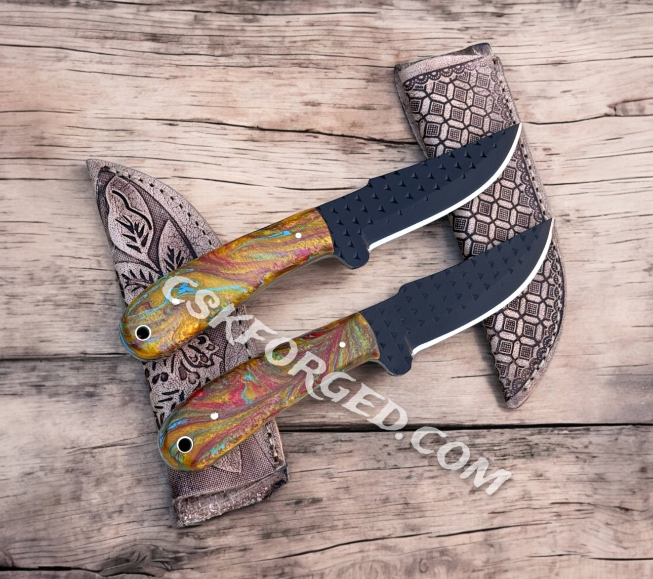 Handcrafted Cowboy Knives Set and Sheaths – 8.5" Rasp Steel Blade