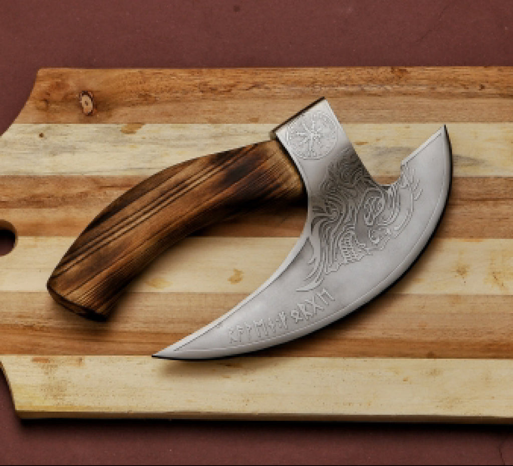 Custom hand forged pizza cutter X, Viking pizza cutter , Viking Bearded Camping pizza Cutter