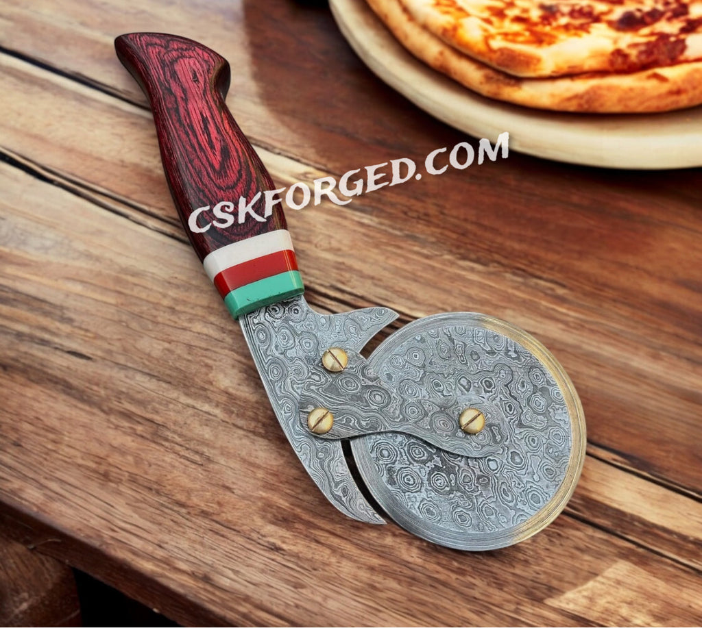 Premium Damascus Steel Wheel Pizza Cutter-Best for Home & Professional Chefs