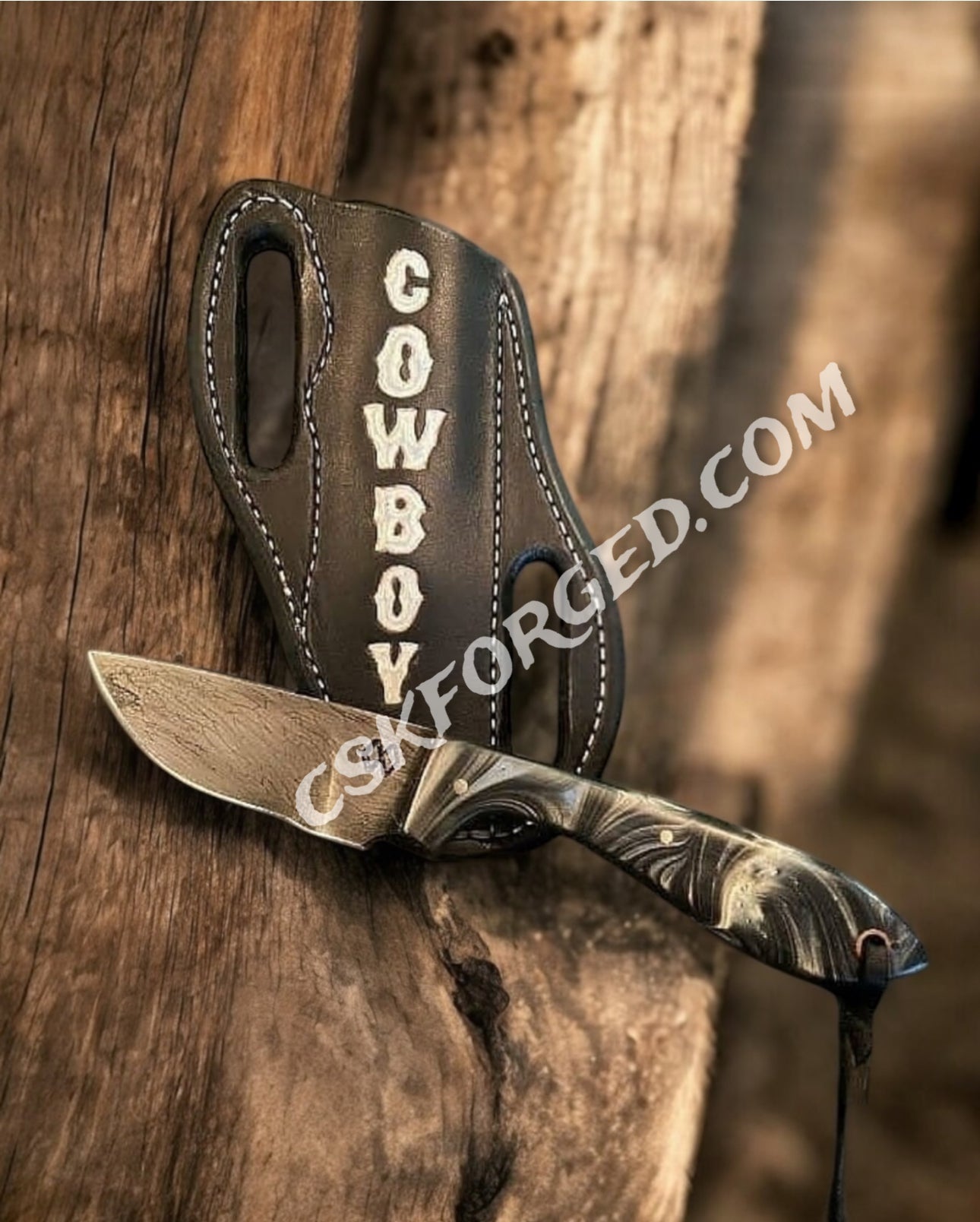 Cowboy Knife with Damascus Steel Blade & Resin Handle – 8.5"| cskforged