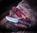 Hand-Forged High Carbon Steel Hunting Knife – Acid-Etched Blade with Flower Engraved Leather Sheath