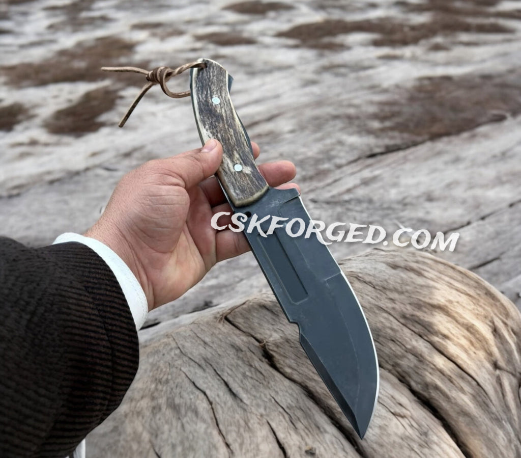 D2 Steel Hunting & Survival Knife Antler Handle