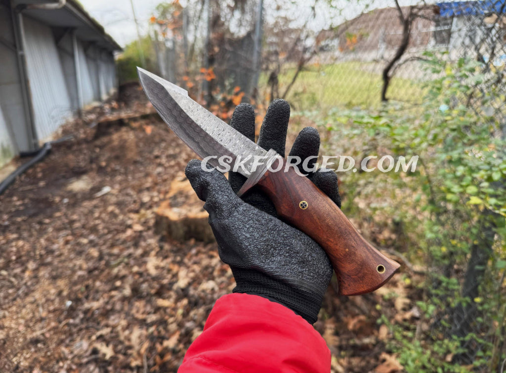 Bobcat Damascus Steel Hunting Knife Rose Wood Handle by cskforged