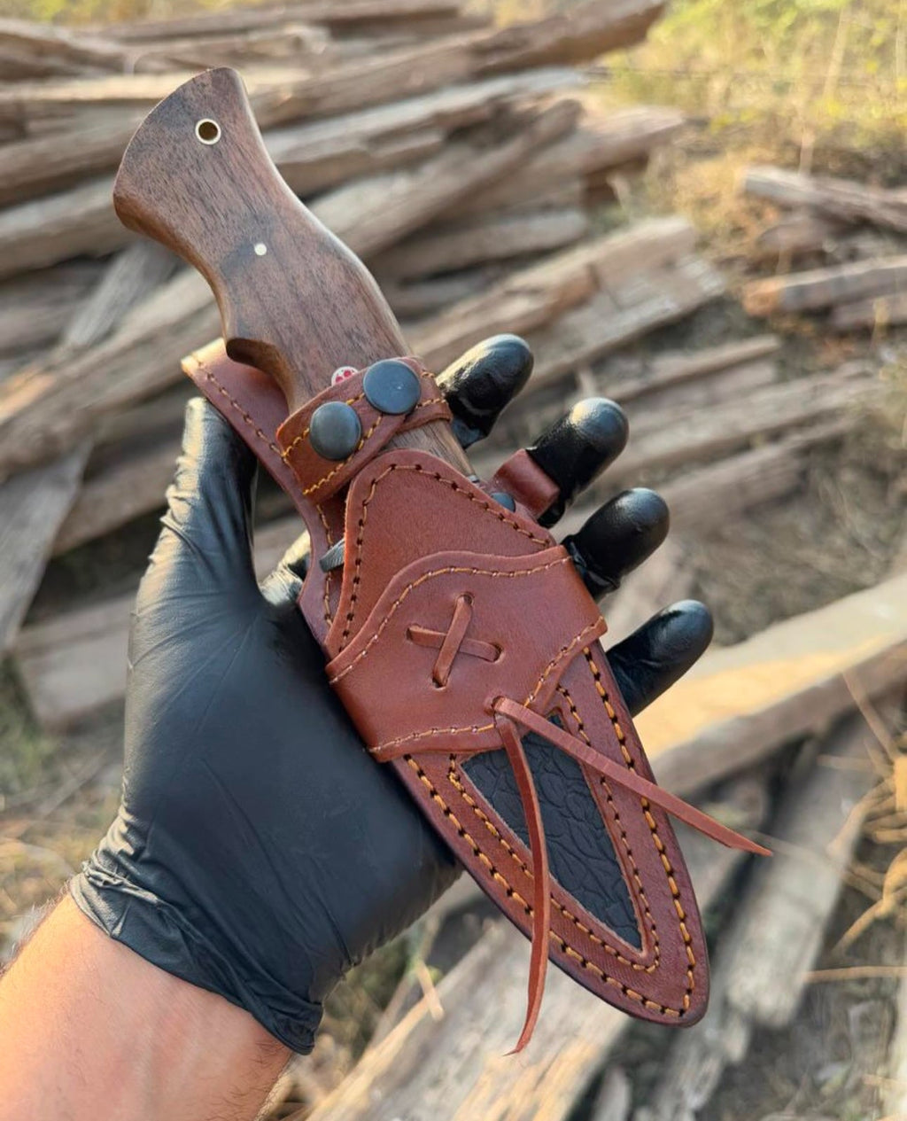 Bobcat Damascus Steel Hunting Knife Rose Wood Handle