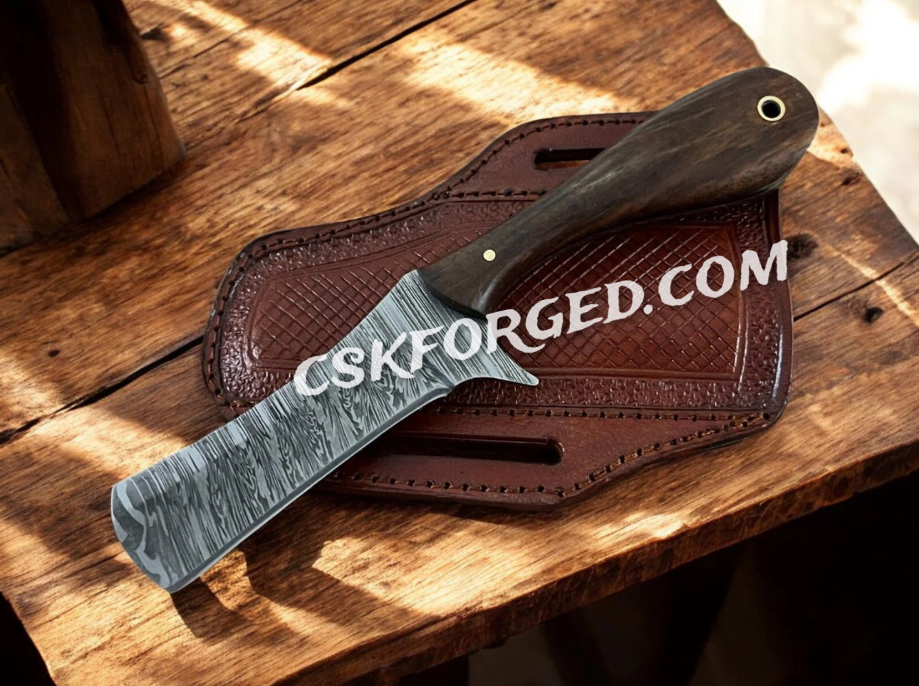 Bull Cutter Damascus Knife with Rosewood Handle