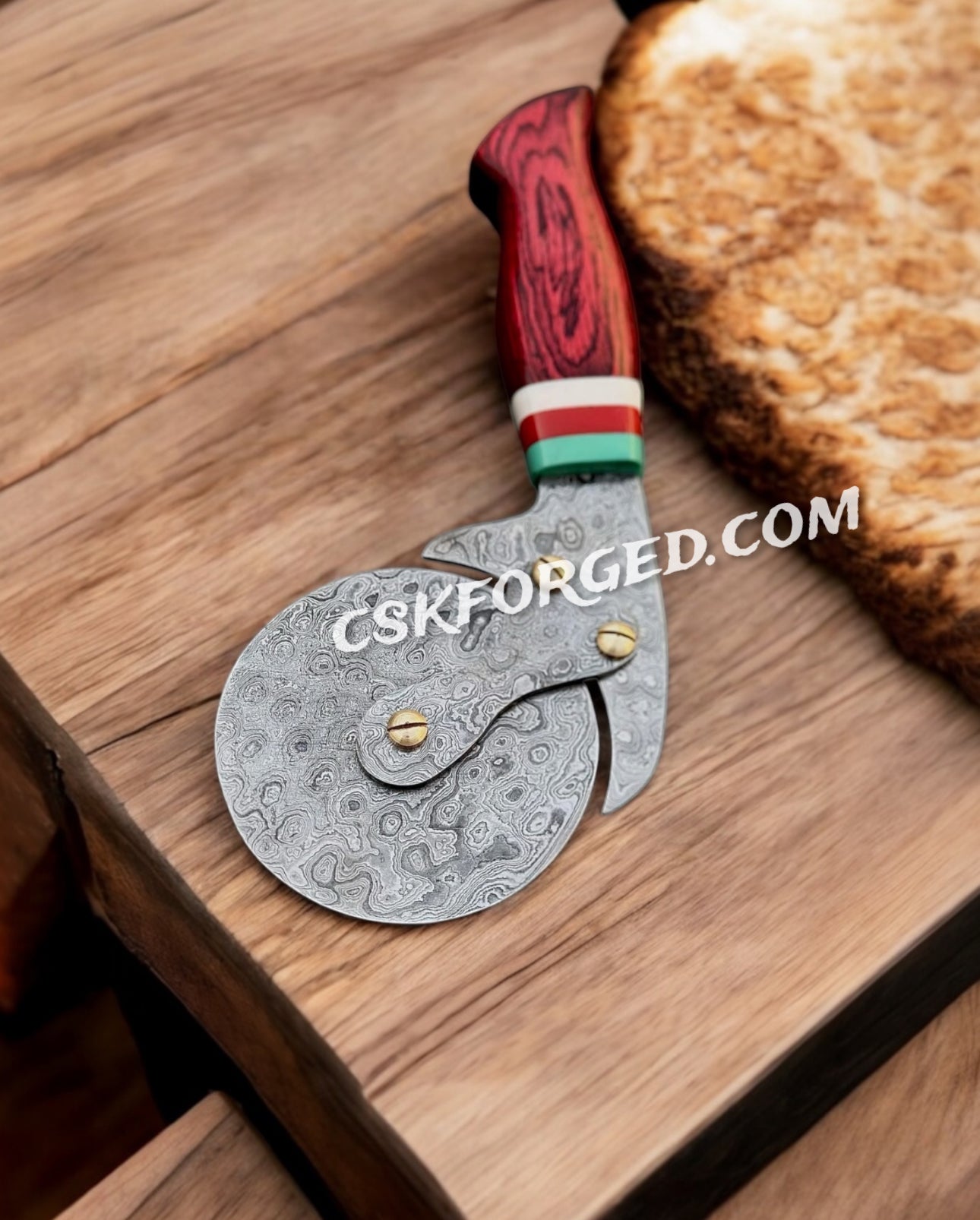 Premium Damascus Steel Wheel Pizza Cutter-Best for Home & Professional Chefs