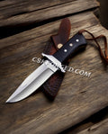 Loveless Style D2 Steel Knife - Black Micarta Handle With Leather Sheath