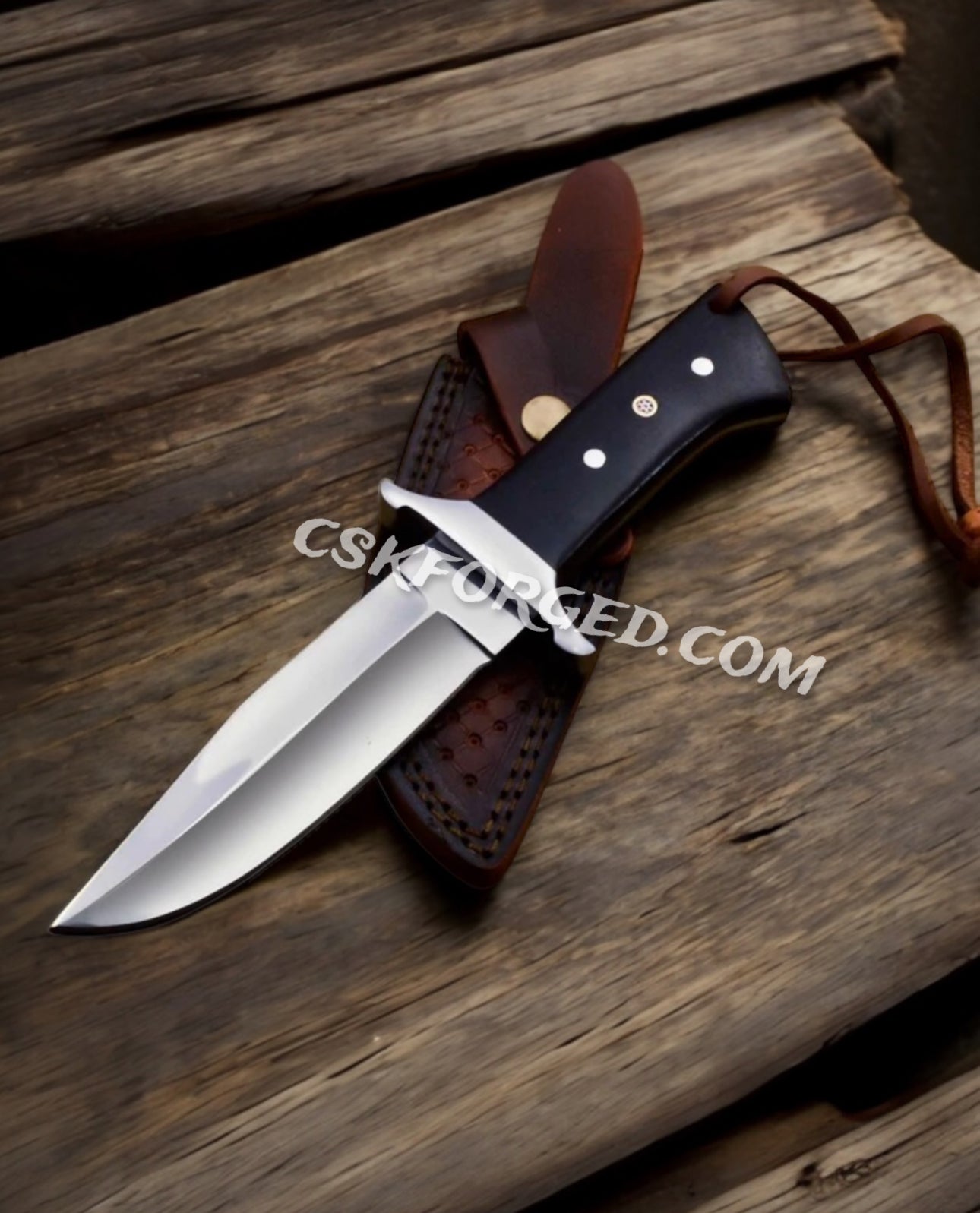 Loveless Style D2 Steel Knife - Black Micarta Handle With Leather Sheath