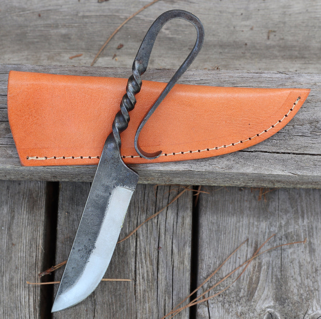 2 pcs Famished Medieval Inspired Replica Dining Table Knife - Hand Forged Iron Feasting Knife Utensil w/ Genuine Leather Sheath