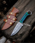 Mystic Blade 9" Damascus Steel Hunting Knife with Jiggle Wood Handle