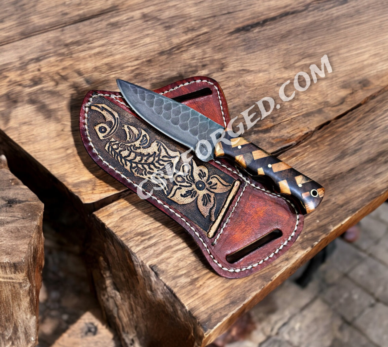Handmade High-Carbon Steel Ranch Skinning Knife – 8.5" with Pakka Wood Handle