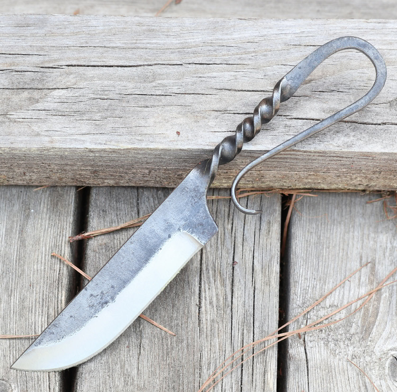 2 pcs Famished Medieval Inspired Replica Dining Table Knife - Hand Forged Iron Feasting Knife Utensil w/ Genuine Leather Sheath