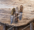 Deal of 3 Custom Handmade 9-Inch Damascus Fixed-Blade Hunting Knives - Rosewood & Sheap Horn | Premium Hunting Knives Set
