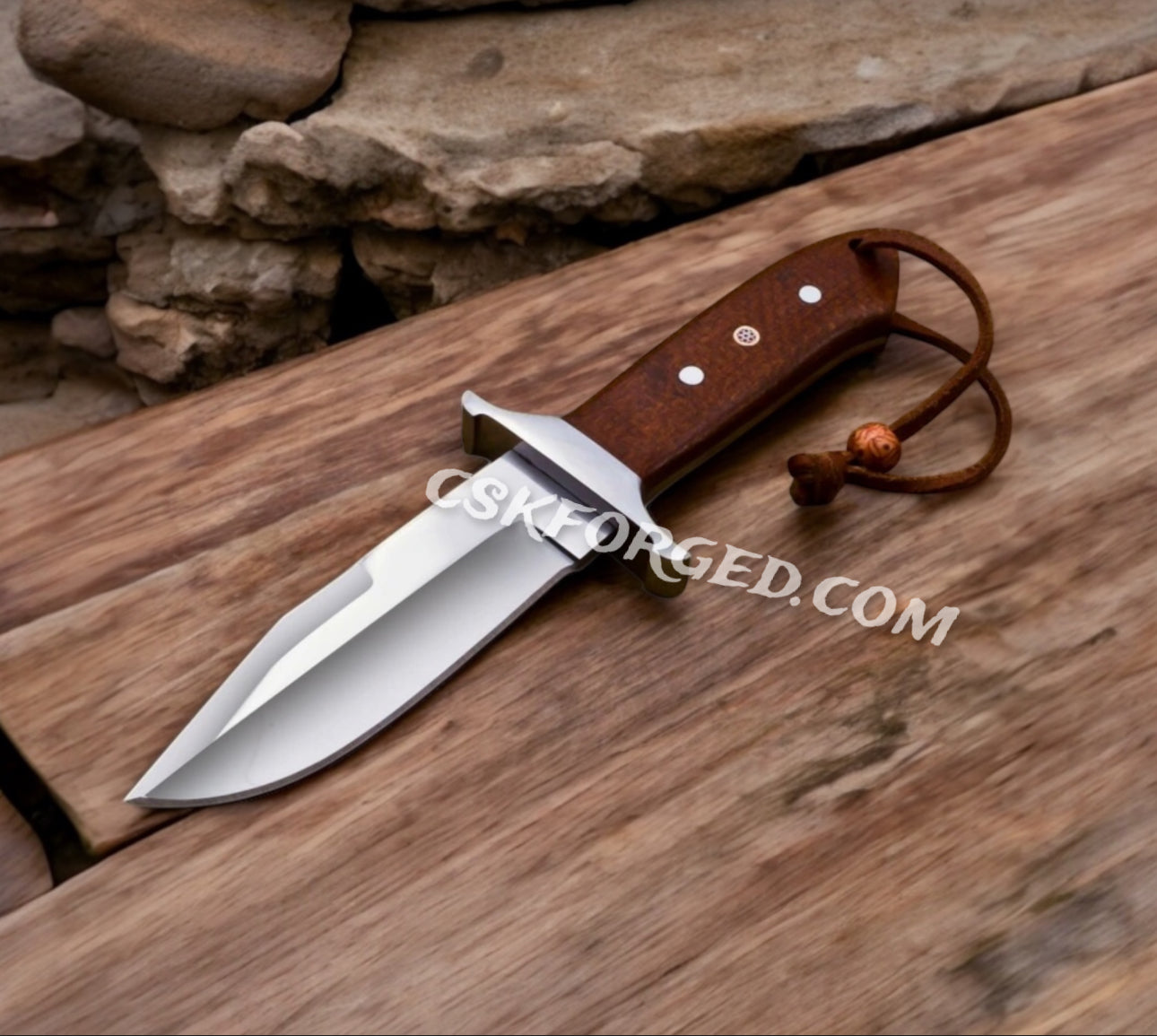 Loveless Style D2 Steel Knife - Brown Micarta Handle With Leather Sheath