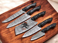 Handmade Premium 5Pcs Damascus Knife Set with Olivewood Handles