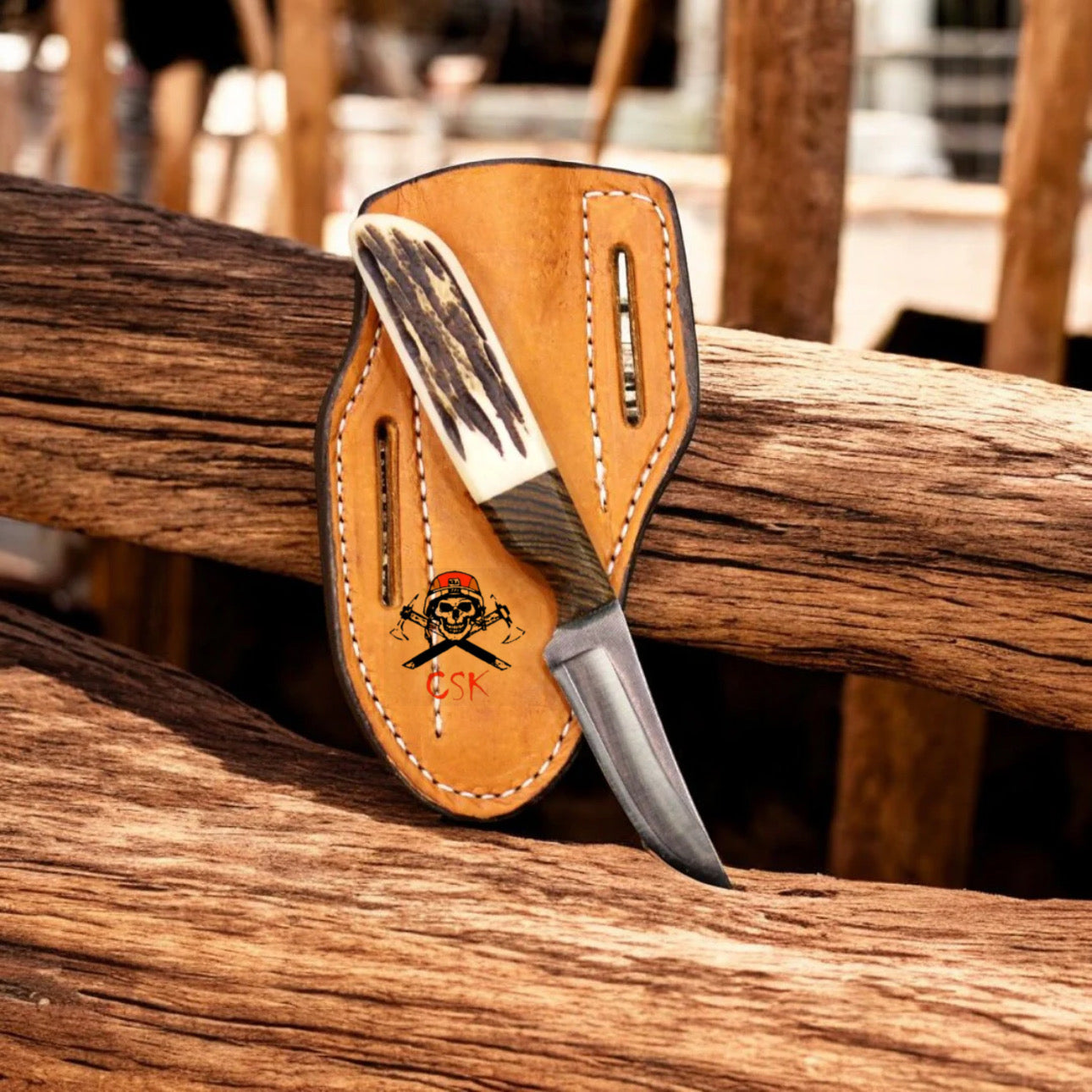 Handmade Cowboy Knife with Antler & Wood Handle