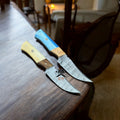 Hand-Forged Damascus Hunting Knife Set 8” Full Tang Blades Bone Handle