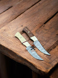 Hand-Forged Damascus Hunting Knife Set 8” Full Tang Blades Rose Wood & Bone Handle