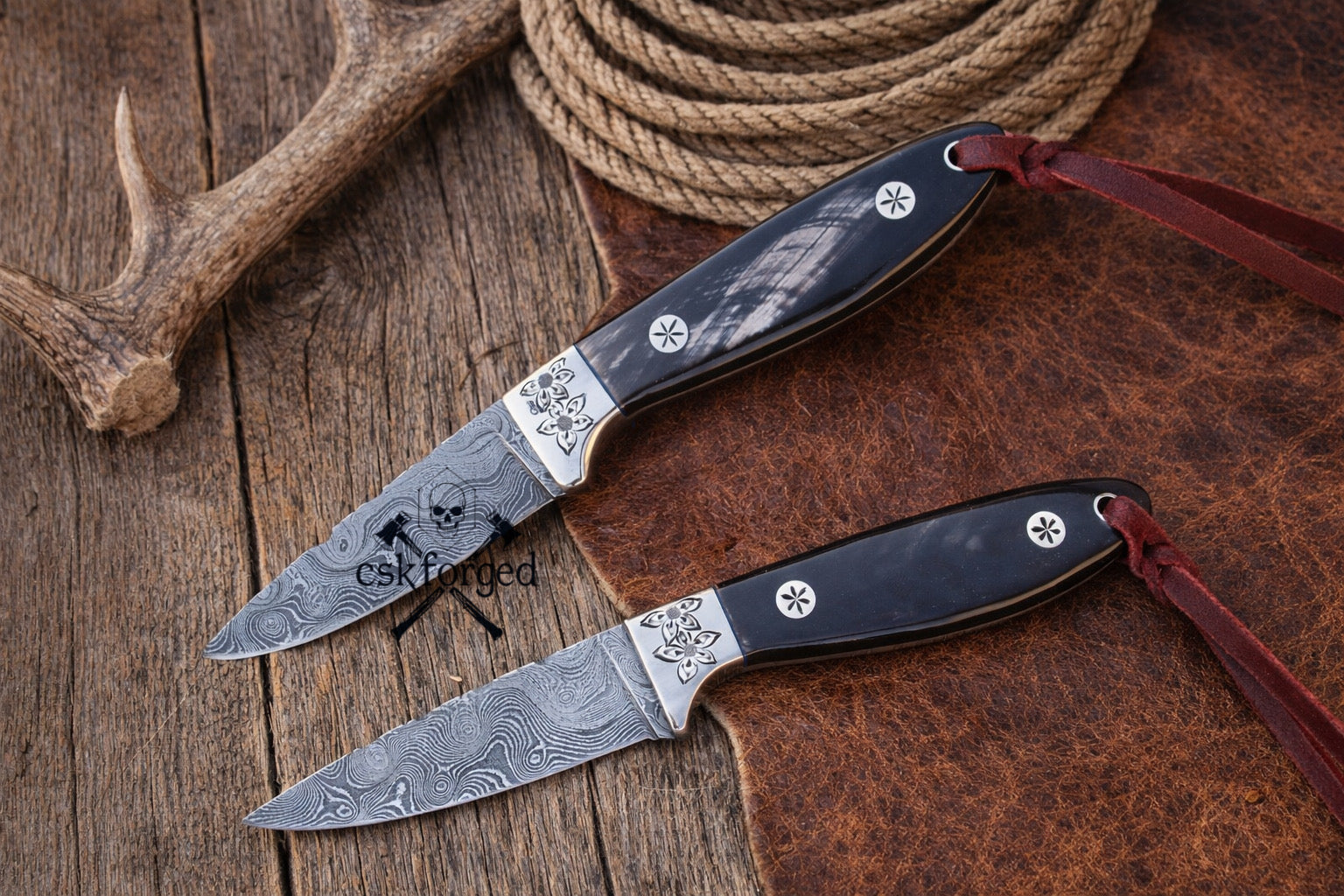 Rancher Buckaroo Knifes Collection – 3” Damascus Blade with Belt Sheath