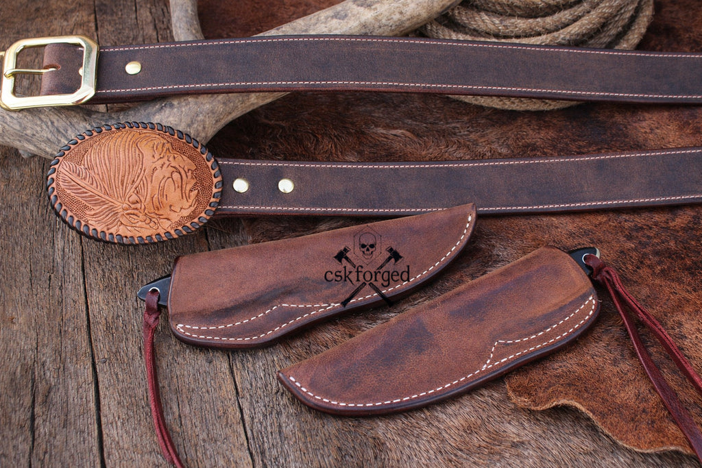Rancher Buckaroo Knifes Collection – 3” Damascus Blade with Belt Sheath