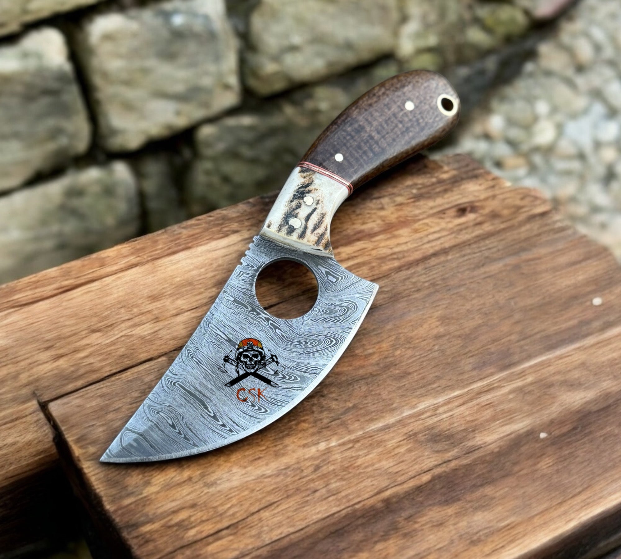 Hand-Forged Damascus Steel Cleaver Knife with Finger HoleHunting,Camping,and Bushcraft Tool