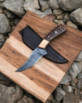 Elegant Damascus Steel Hunting Knife - Rosewood Handle, Handcrafted for Outdoorsmen