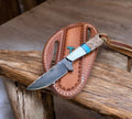 Turquoise Inlay Knife Handmade Damascus Cowboy Knife