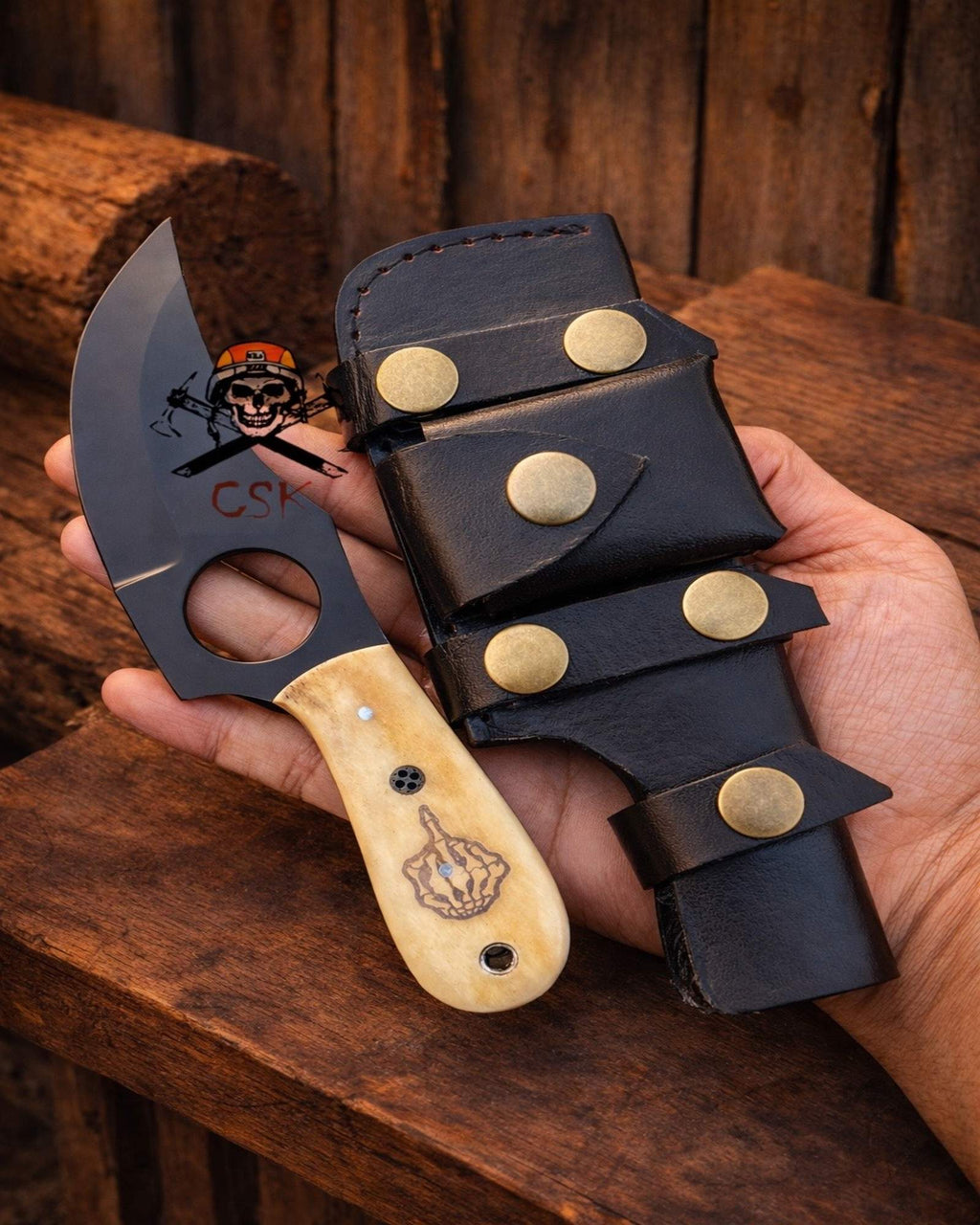Handmade Jesse Skinner - FTW Camel Bone Handle With Horizontal & Vertical Carry