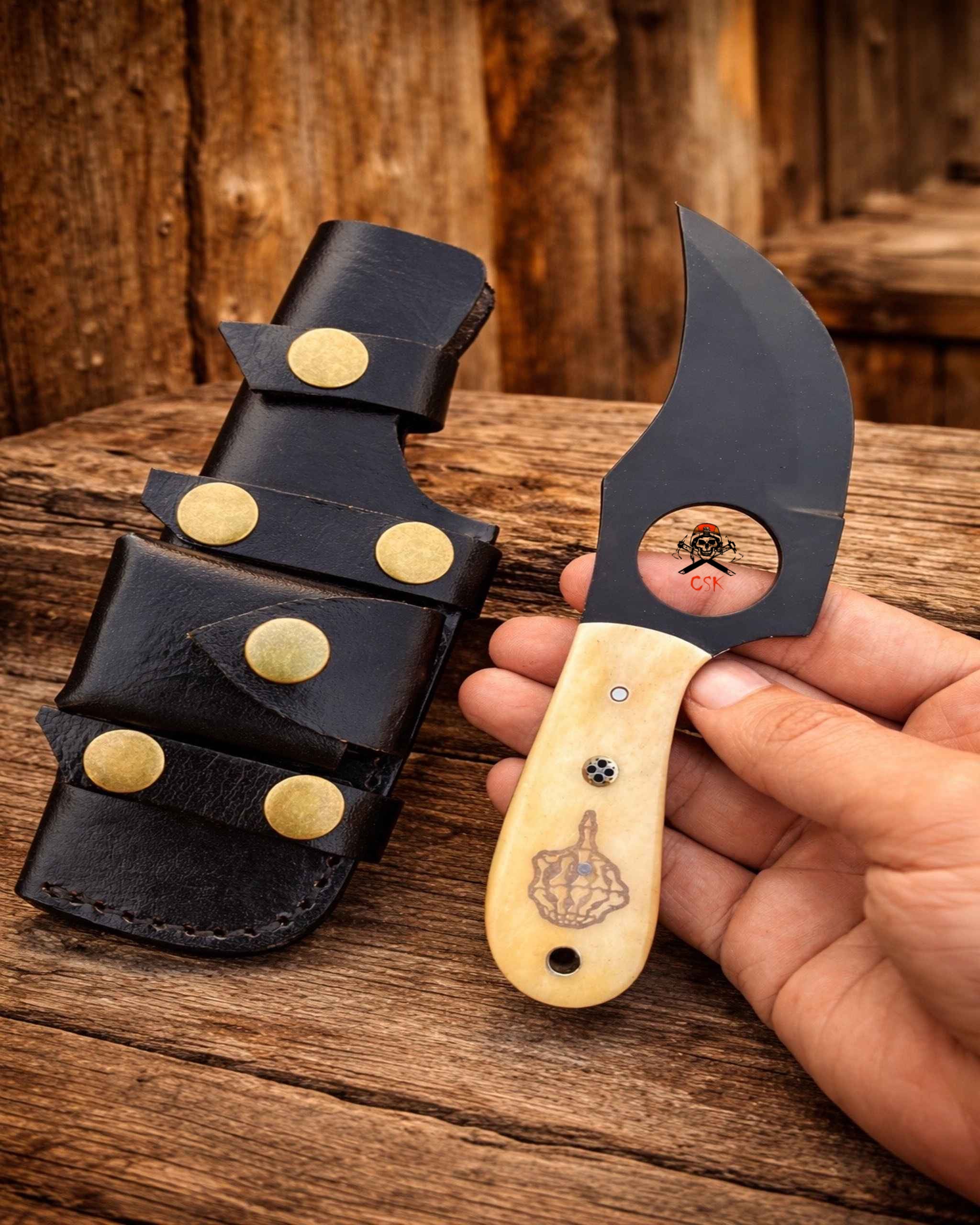 Handmade Jesse Skinner - FTW Camel Bone Handle With Horizontal & Vertical Carry