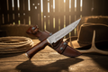 Handmade Hunting Knife Damascus Steel with Rosewood Handle & Leather Sheath
