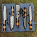 Hand Forged Damascus steel kitchen chef knives set