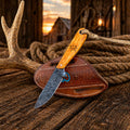 Buckaroo Sheath Knife - 3.5” Damascus Steel Blade & Burnt Bone Handle
