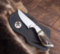 Handcrafted Cross Draw D2 Steel Cowboy Knife – Antler Handle & Leather Belt Sheath – Premium Hunting, Bushcraft, EDC Fixed Blade