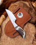 Cross Draw D2 Steel Cowboy Knife – Antler Handle & Leather Belt Sheath