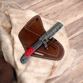 Damascus Bull Cutter Knife with Exotic Wood Handle & Belt Sheath