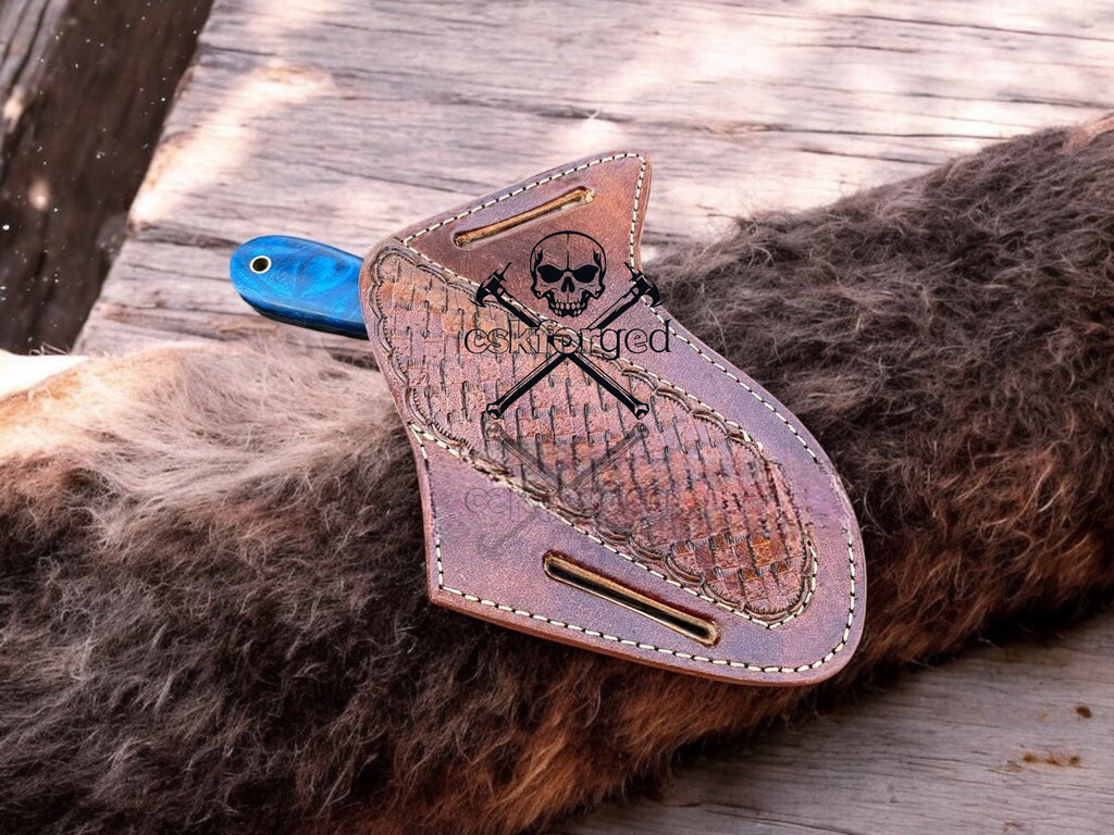 Damascus Bull Cutter Knife Epoxy Resin Handle & Belt Sheath