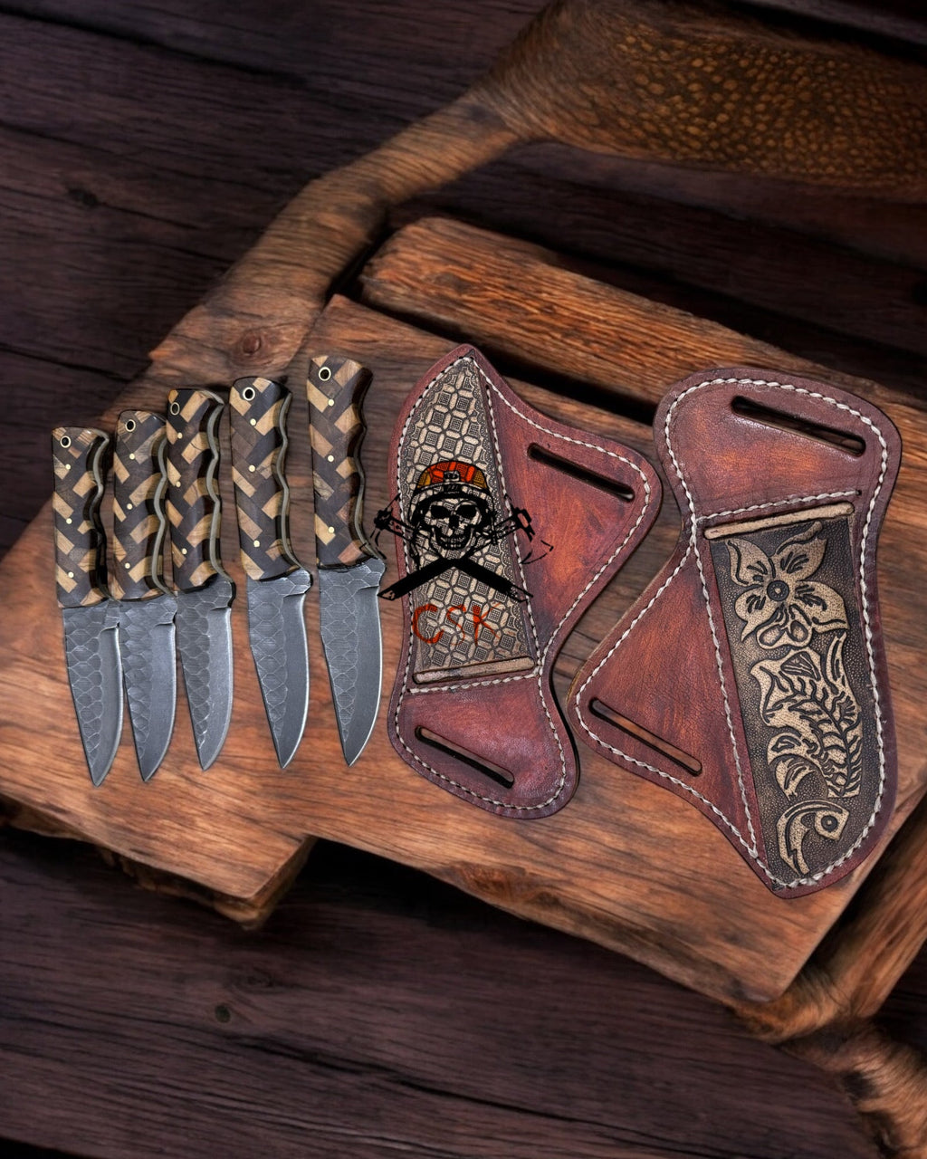 Deal 5pcs Cowboy Belt Knife High Carbon Tool Steel Blade with Wood Handle