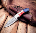 Texas Flag Handle Damascus Raindrop Blade Hunting Knife
