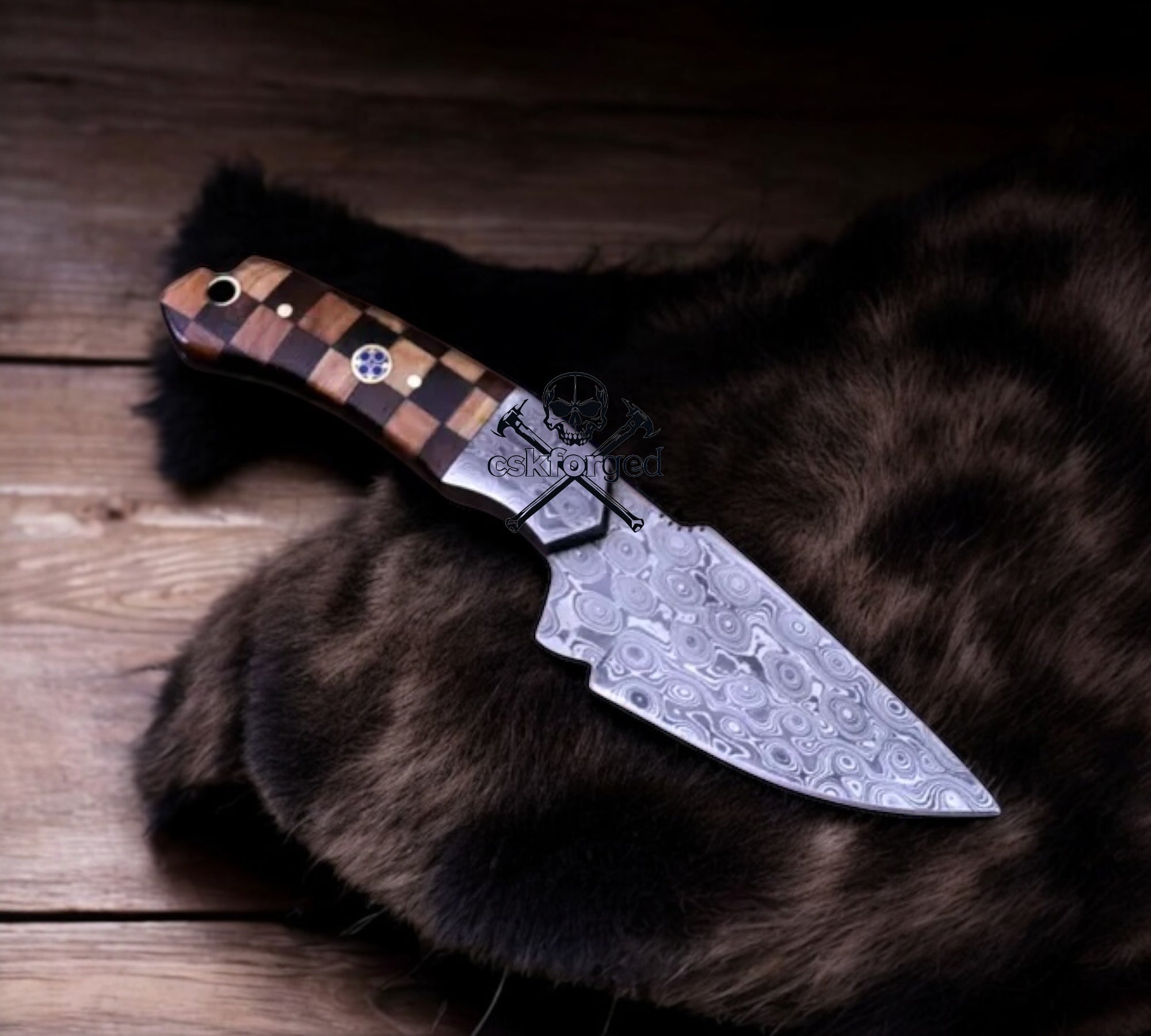 Damascus Bushcraft Knife with Notch