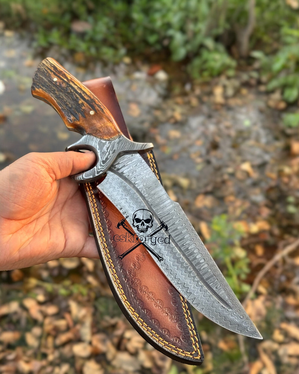 Dragon Slayer Damascus Hunting Knife – Stag Handle,Collector’s Edition