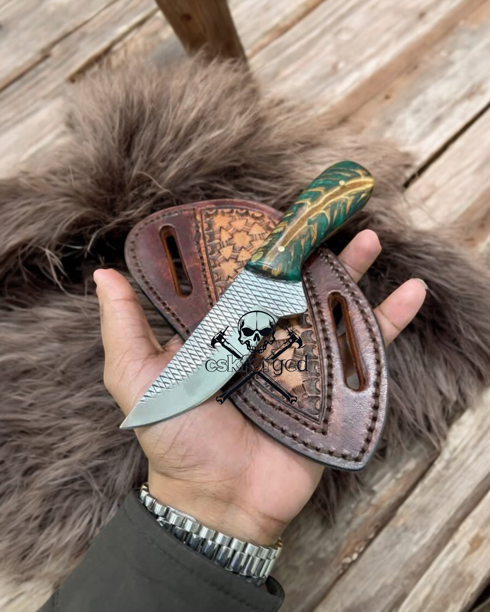 PineCone Handle Country Rasp Tool Steel Knives with Belt Sheath