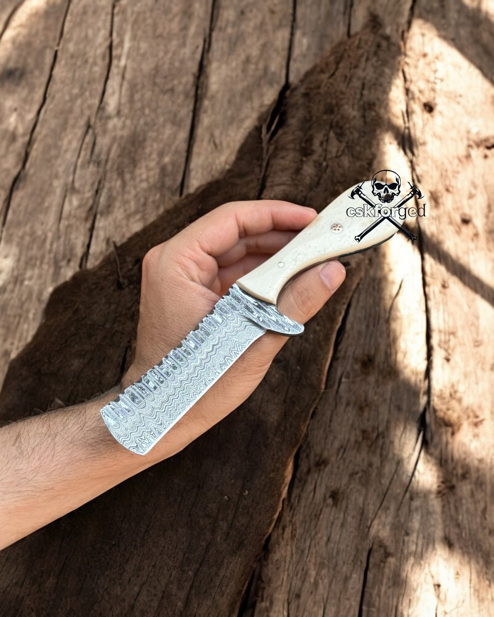 Rancher’s Damascus Bull Cutter Bone Handle Frontier Knife