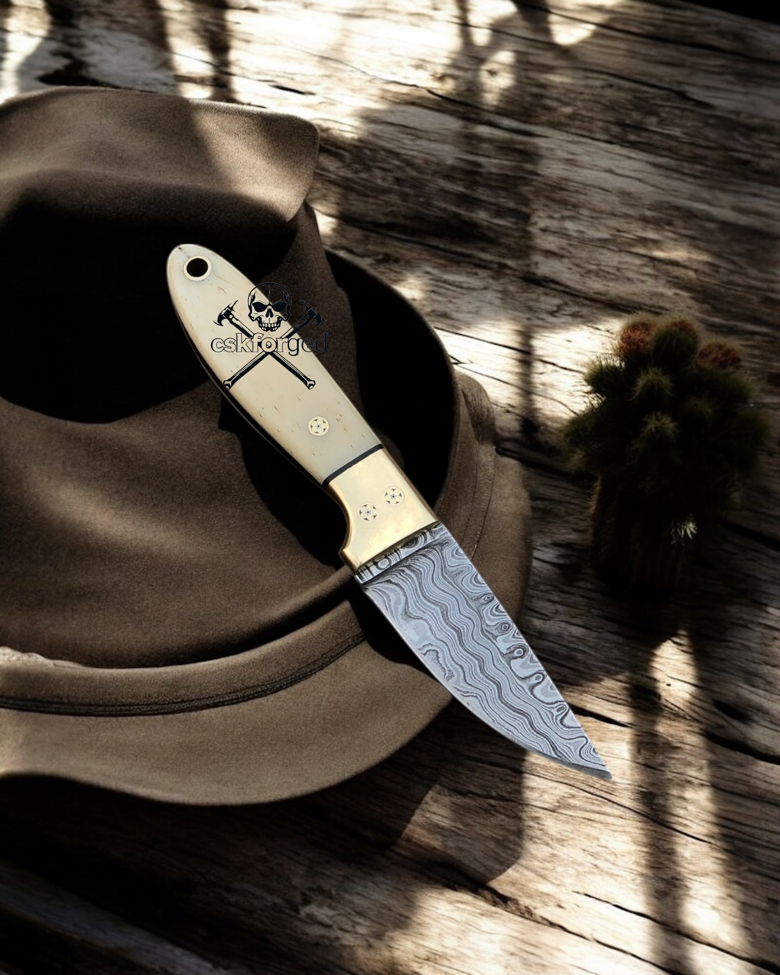 Bone Handle Cowboy Buckaroo Knife With Damascus Blade