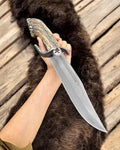 High Carbon Steel Hunting Knife With Antler Handle