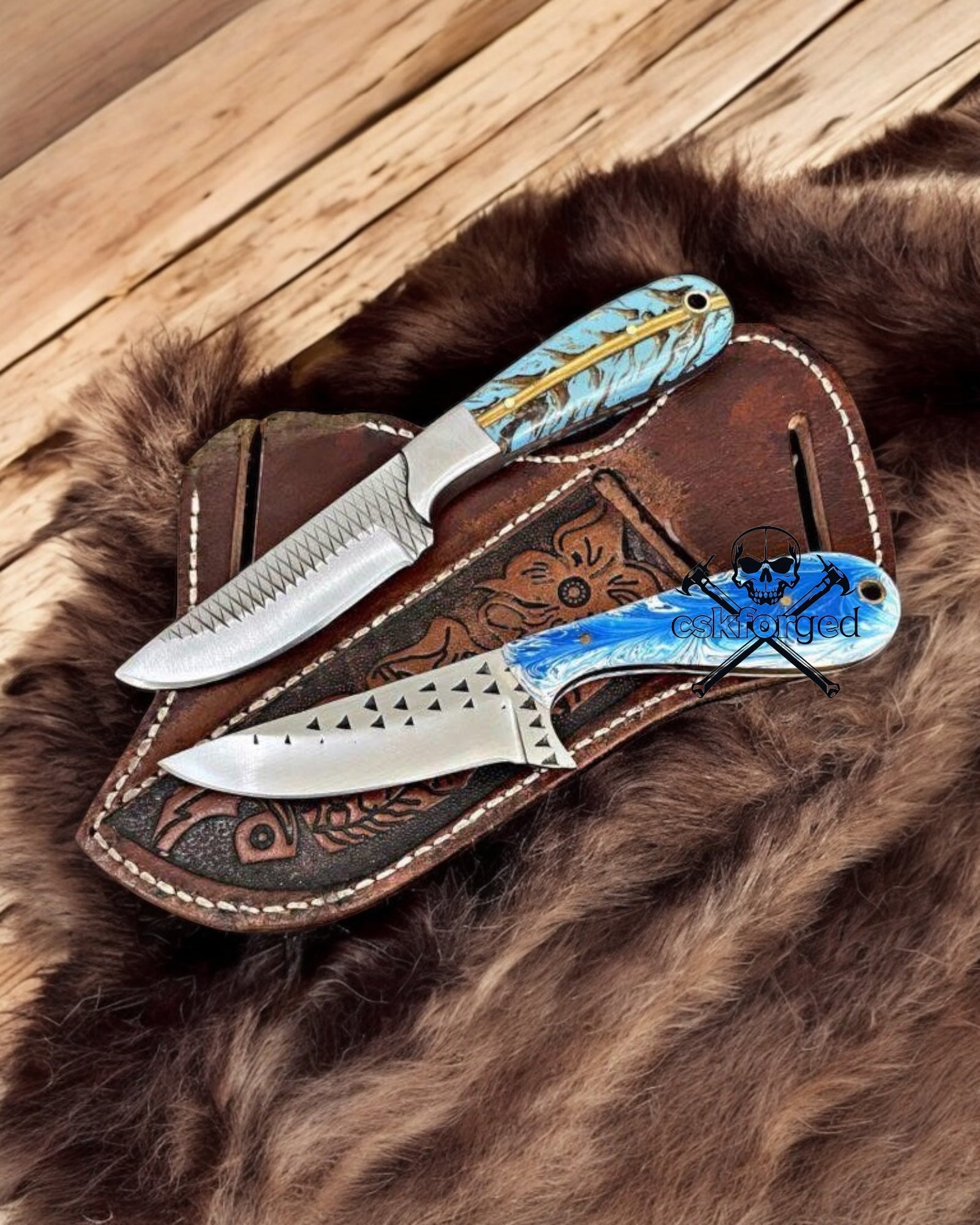 Ranching Knifes Set– 8” Rasp Steel Blade Belt Sheath