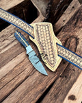 COWBOY BELT KNIFE SHEATH 7.5" DAMASCUS BLADE WITH PINE-CONE HANDLE