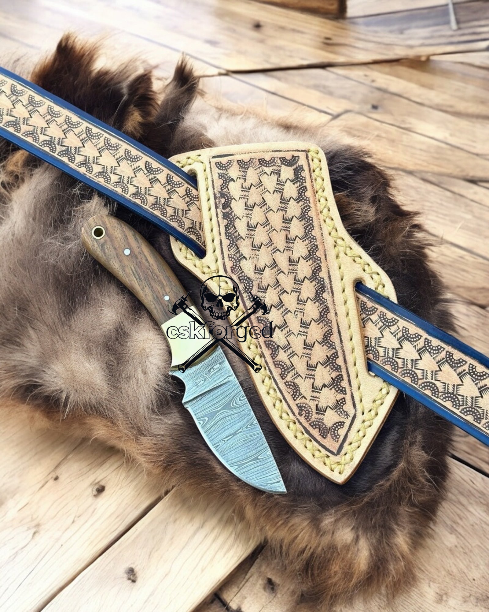 ROSE WOOD HOWLER – 6.25" DAMASCUS BELT KNIFE